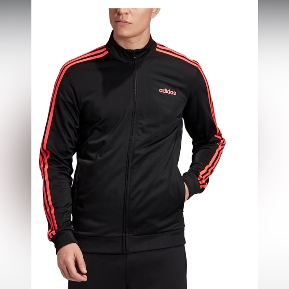 Adidas black with red/pink stripes track jacket